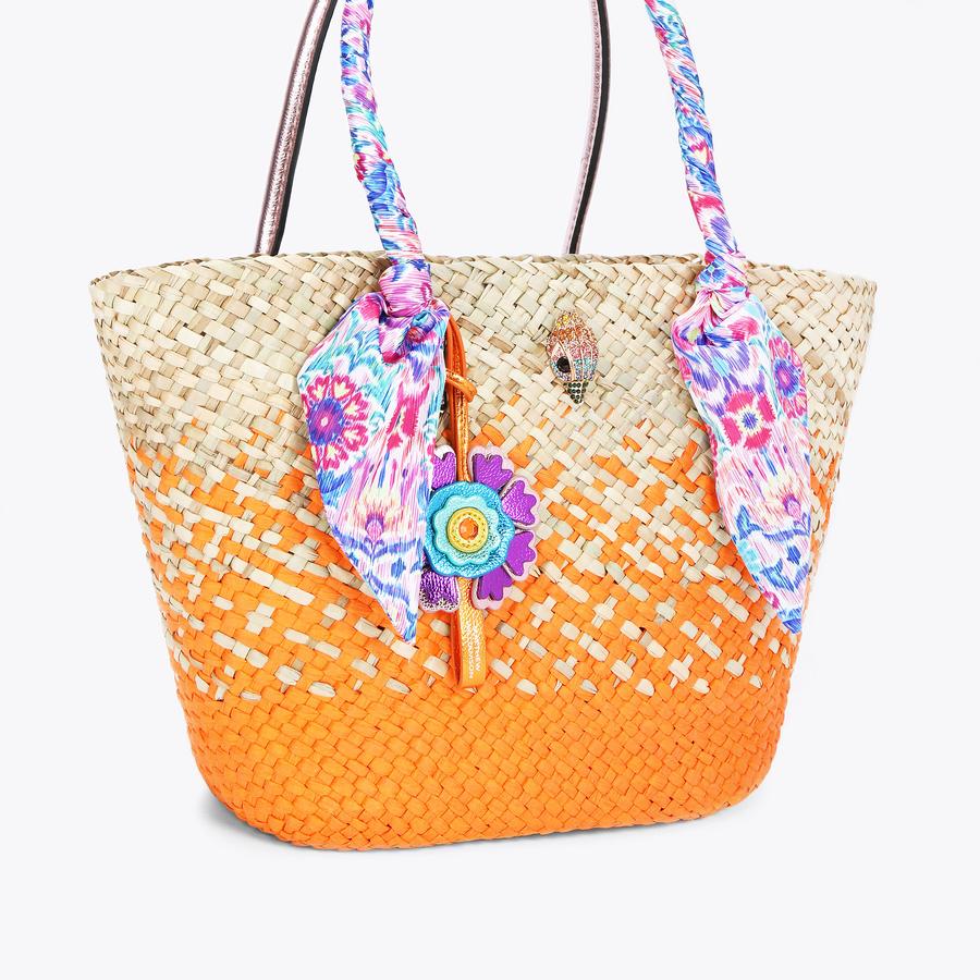MW BASKET RAFFIA TOTE Orange Raffia Tote Bag by KURT GEIGER