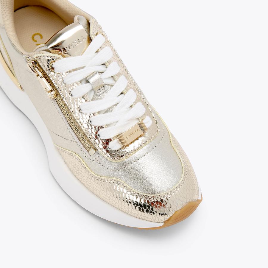 FLARE ZIP Gold Trainer by CARVELA