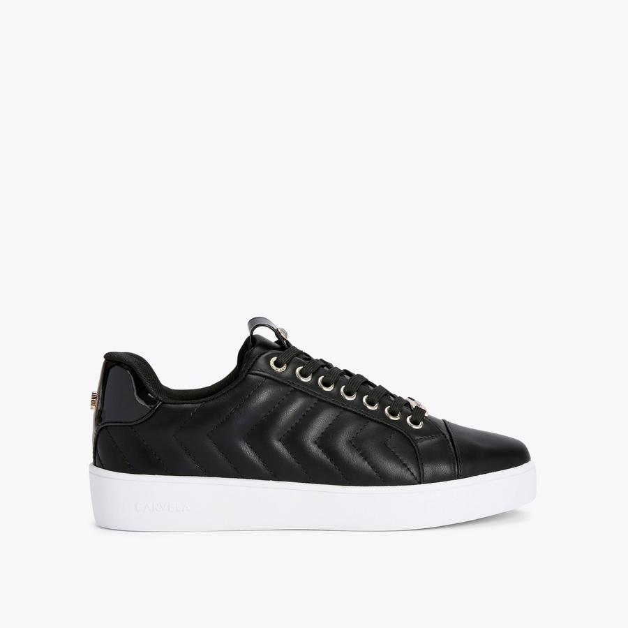 JOYFUL QUILT Black Lace Up Trainers by CARVELA