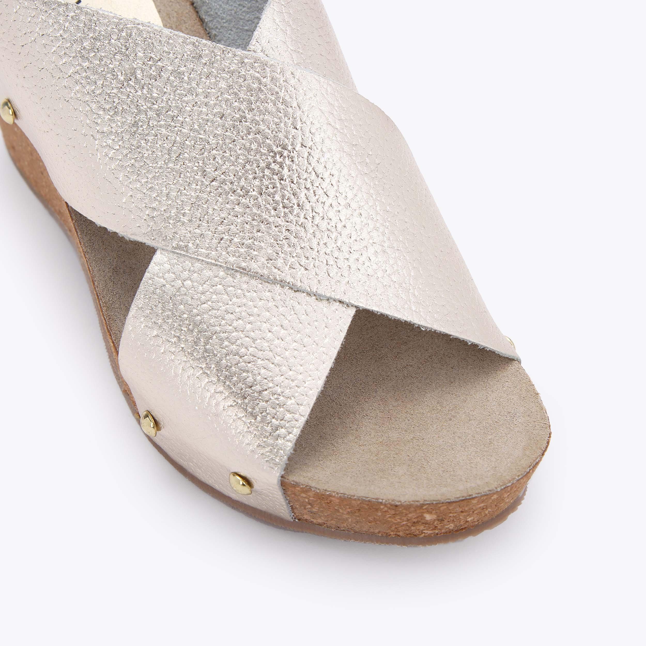 SOOTY Gold Leather Cross Strap Wedges by CARVELA COMFORT