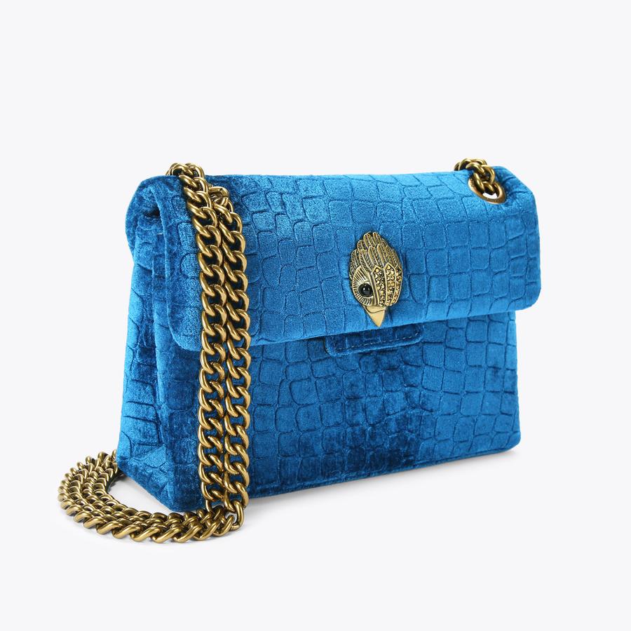 MINI KENSINGTON VELVET Teal Velvet Cross Body Bag by KURT GEIGER LONDON