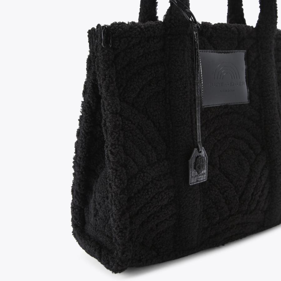 F FUR LG SOUTHBANK TOTE Black Shearling Tote Bag by KURT GEIGER LONDON