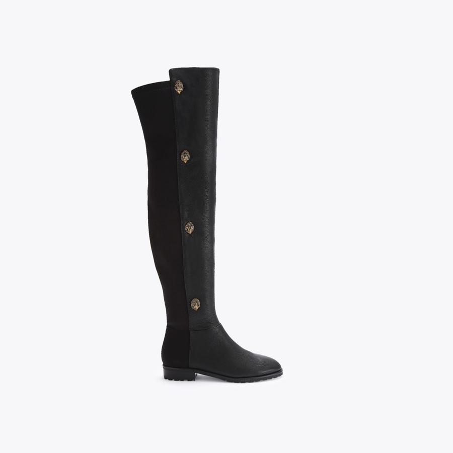 SHOREDITCH OTK FLAT BOOT Black Flat Leather Boot by KURT GEIGER LONDON