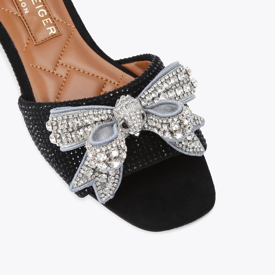 KENSINGTON BOW FLAT SDL Black Slip On Sandals by KURT GEIGER LONDON