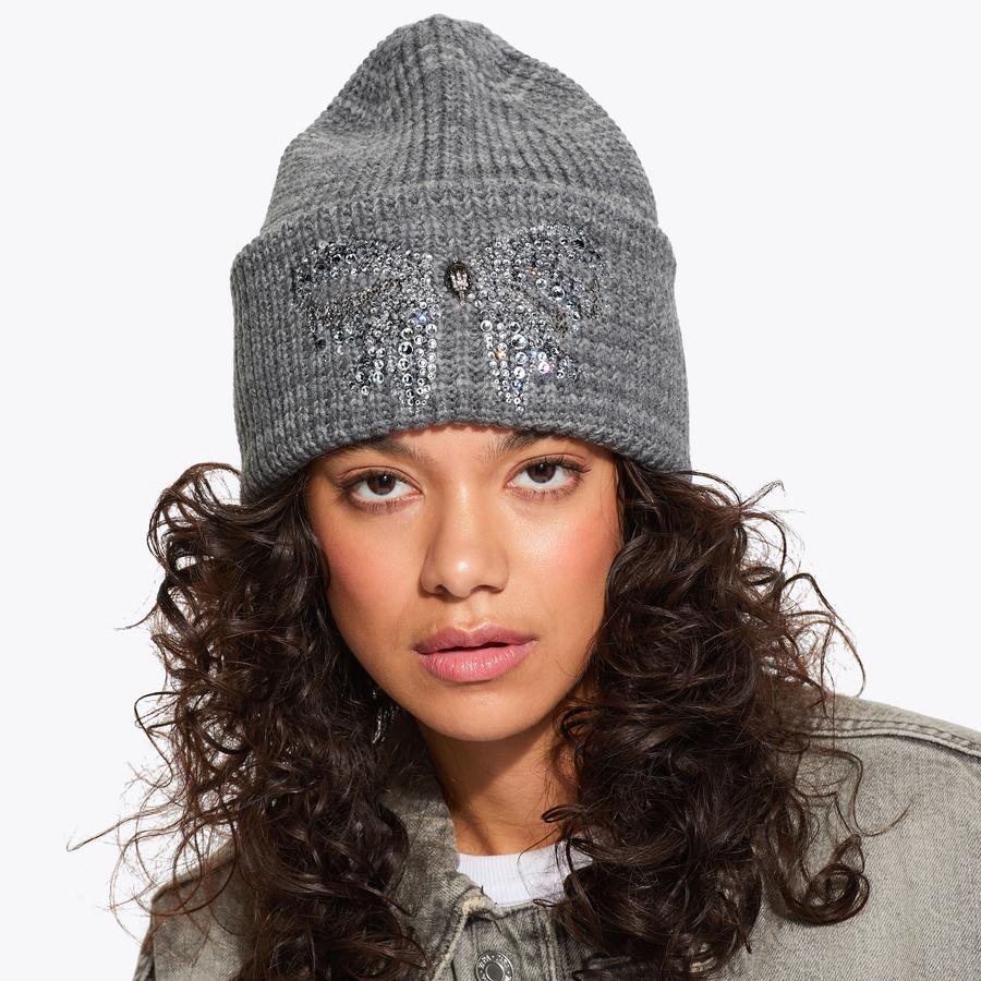 BELGRAVIA BOW BEANIE Grey Knitted Beanie by KURT GEIGER LONDON