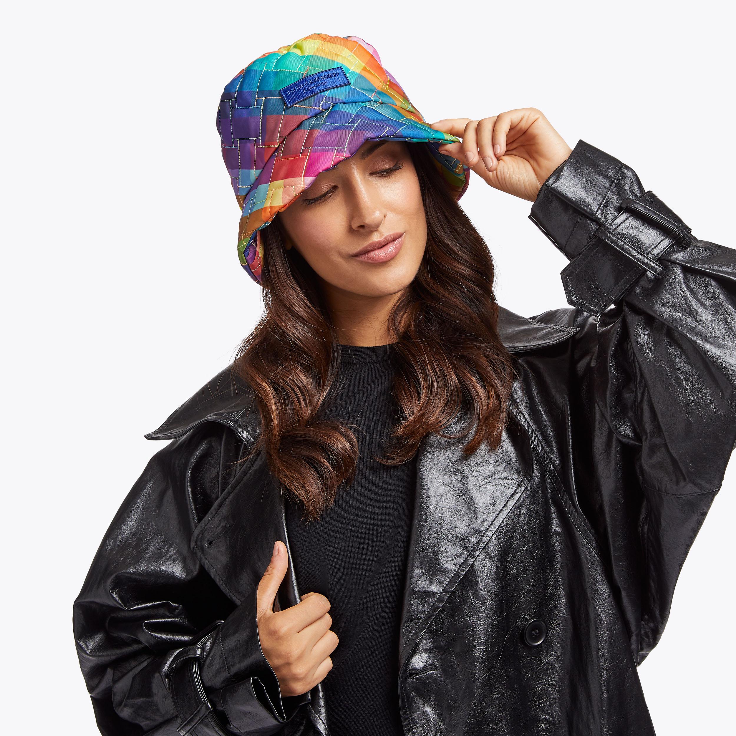 KENSINGTON BUCKET HAT Rainbow Pixel Bucket Hat by KURT GEIGER LONDON