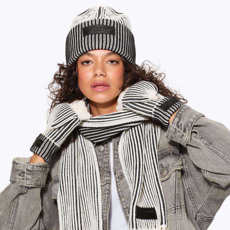MARLED BEANIE Black White Beanie Hat by KURT GEIGER LONDON