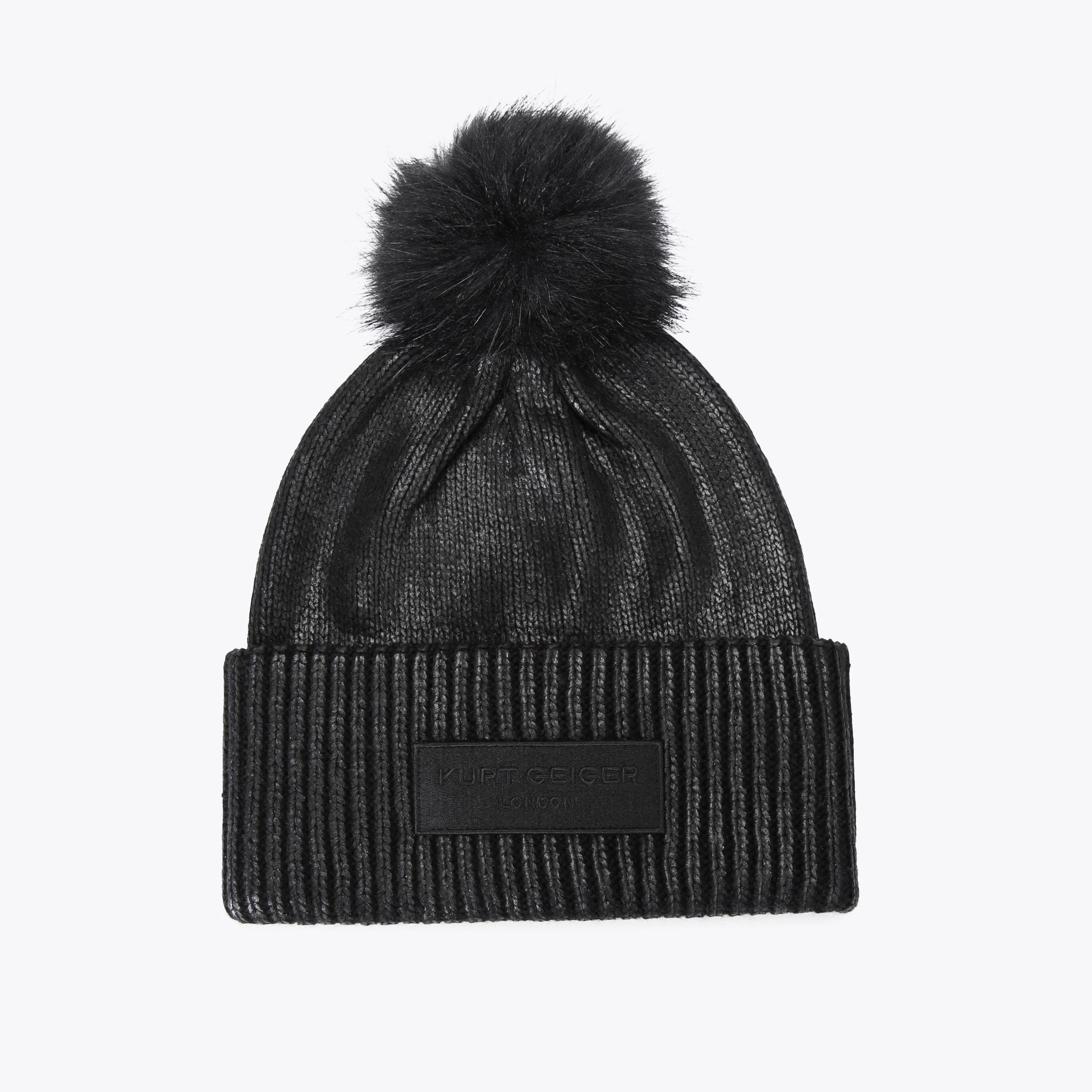 METALLIC RIB BEANIE Black Metallic Beanie by KURT GEIGER