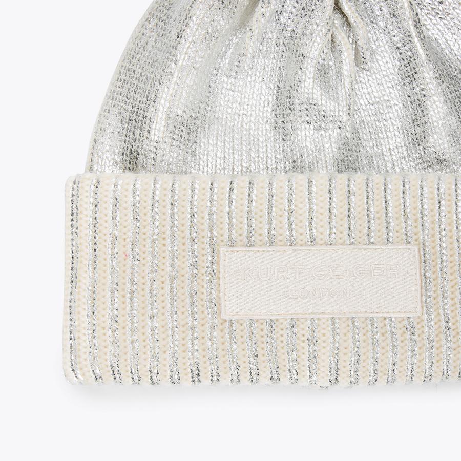 METALLIC RIB BEANIE While Metallic Beanie Hat by KURT GEIGER