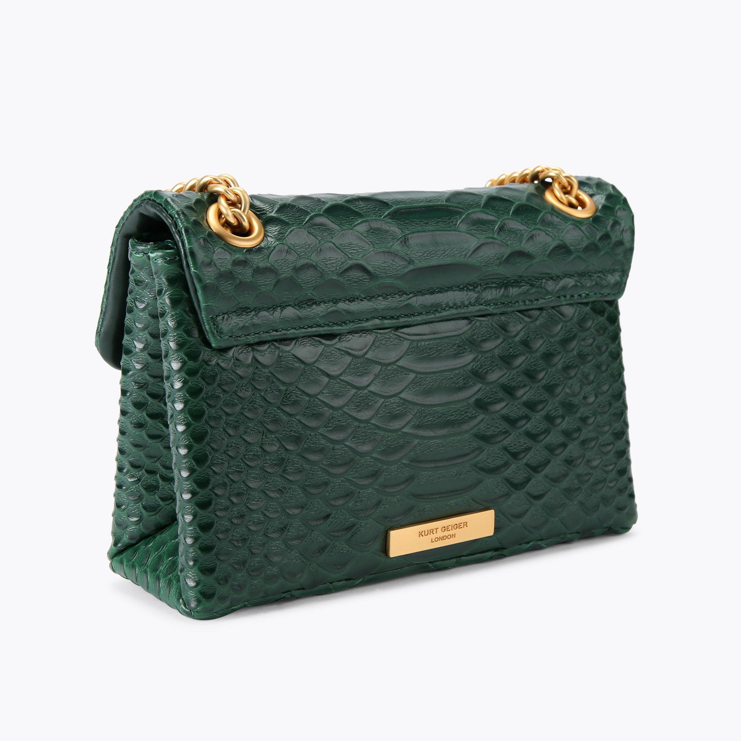 LEATHER MINI KENSINGTON Dark Green Embossed Cross Body Bag by KURT GEIGER LONDON