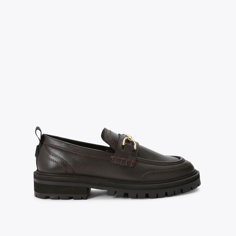 MORGAN Brown Leather Slip On Shoes by KG KURT GEIGER