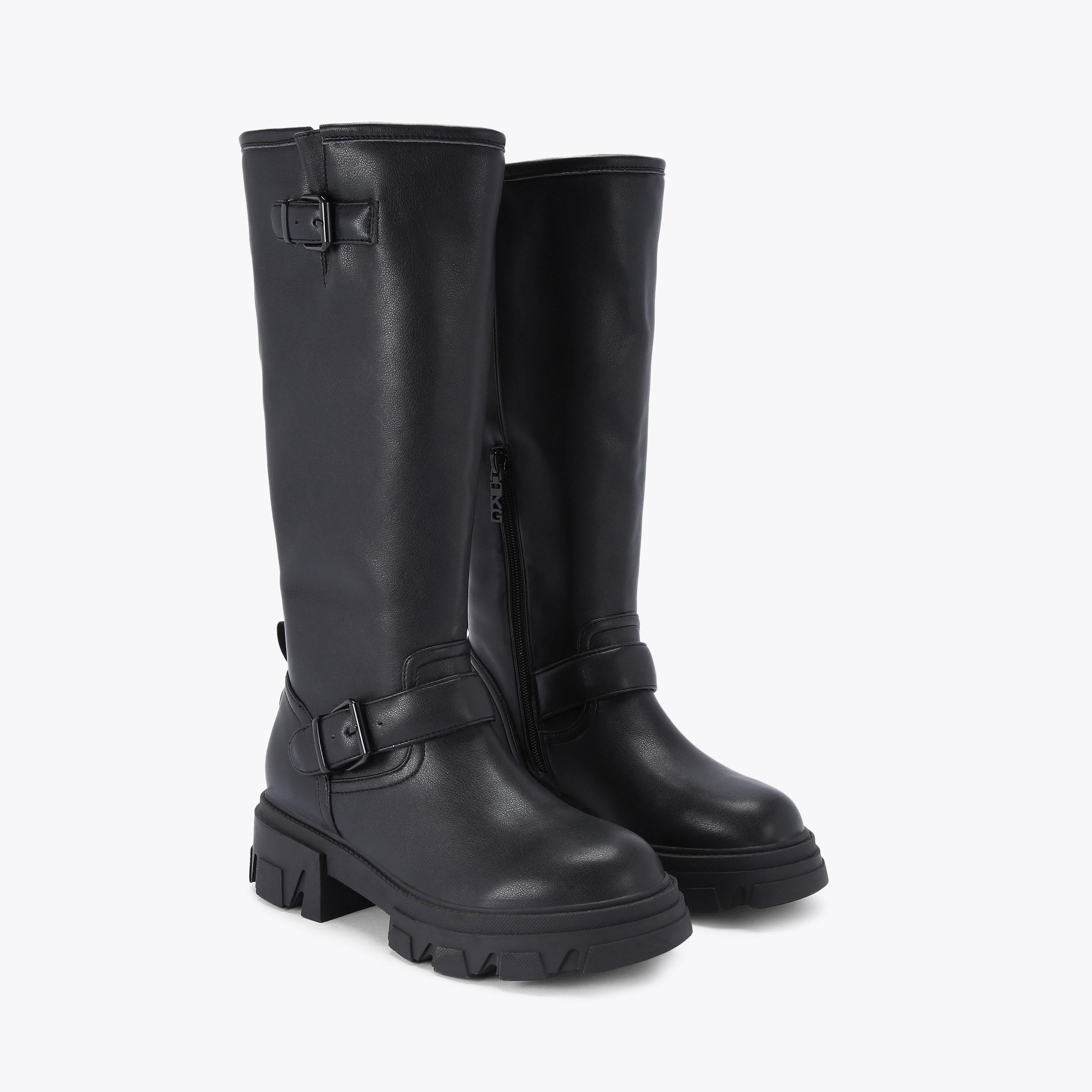 TREKKER KNEE BIKER Black Knee High Boot by KG KURT GEIGER
