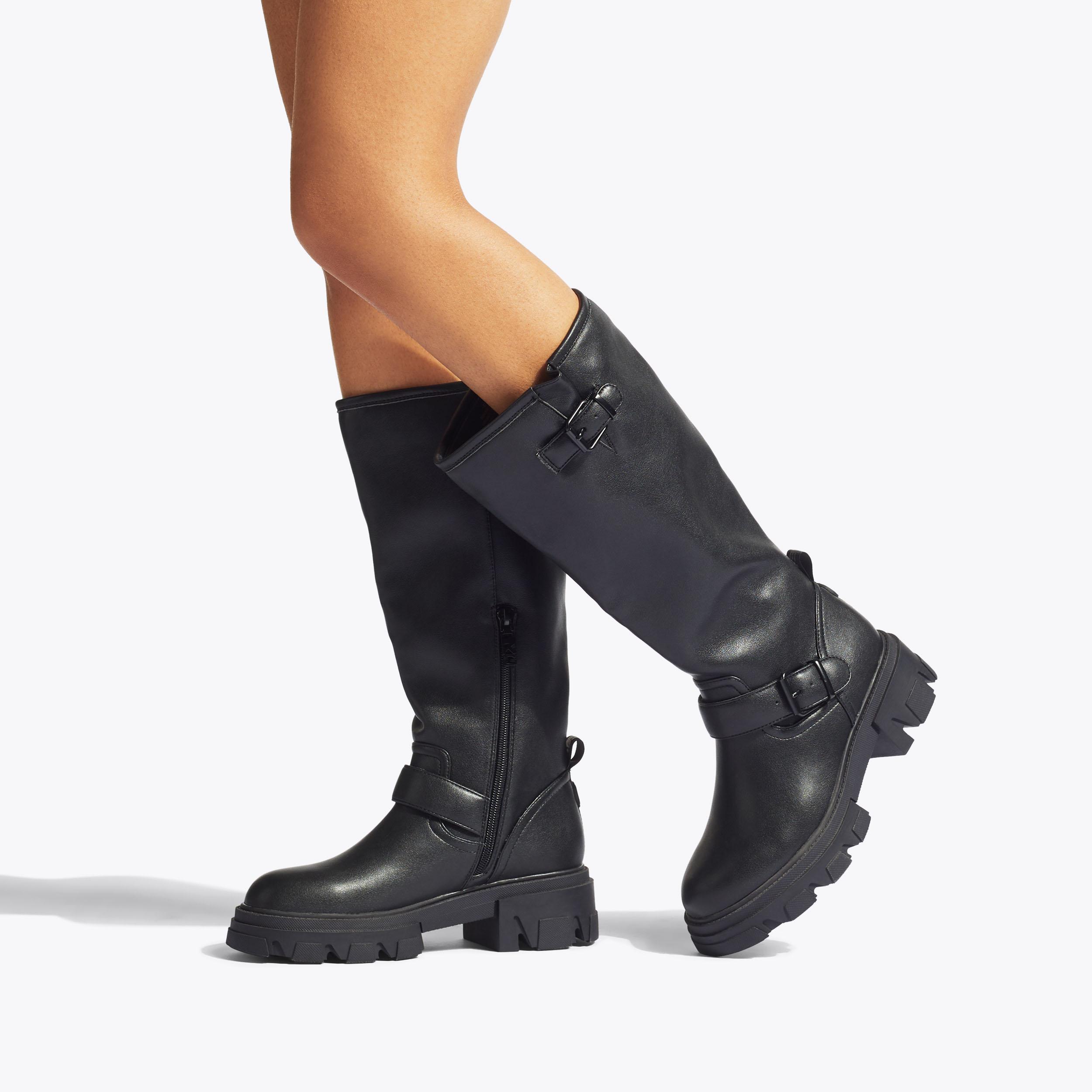 Black knee high biker boots hotsell