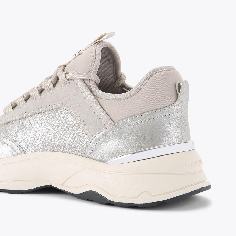 SWIFT RUNNER Silver Metallic Lace Up Trainer by CARVELA