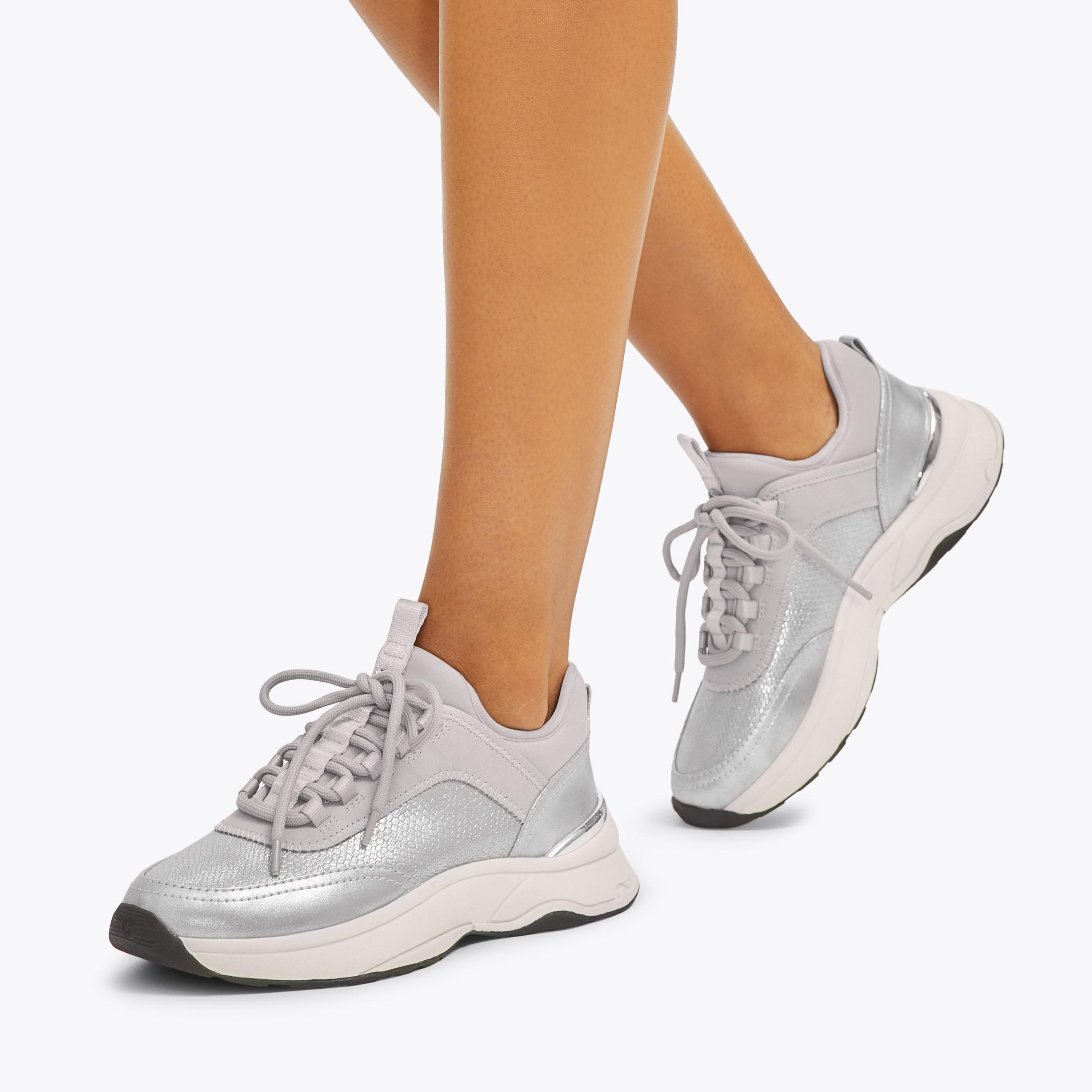 SWIFT RUNNER Silver Metallic Lace Up Trainer by CARVELA SWIFT RUNNER Silver Metallic Lace Up Trainer by CARVELA