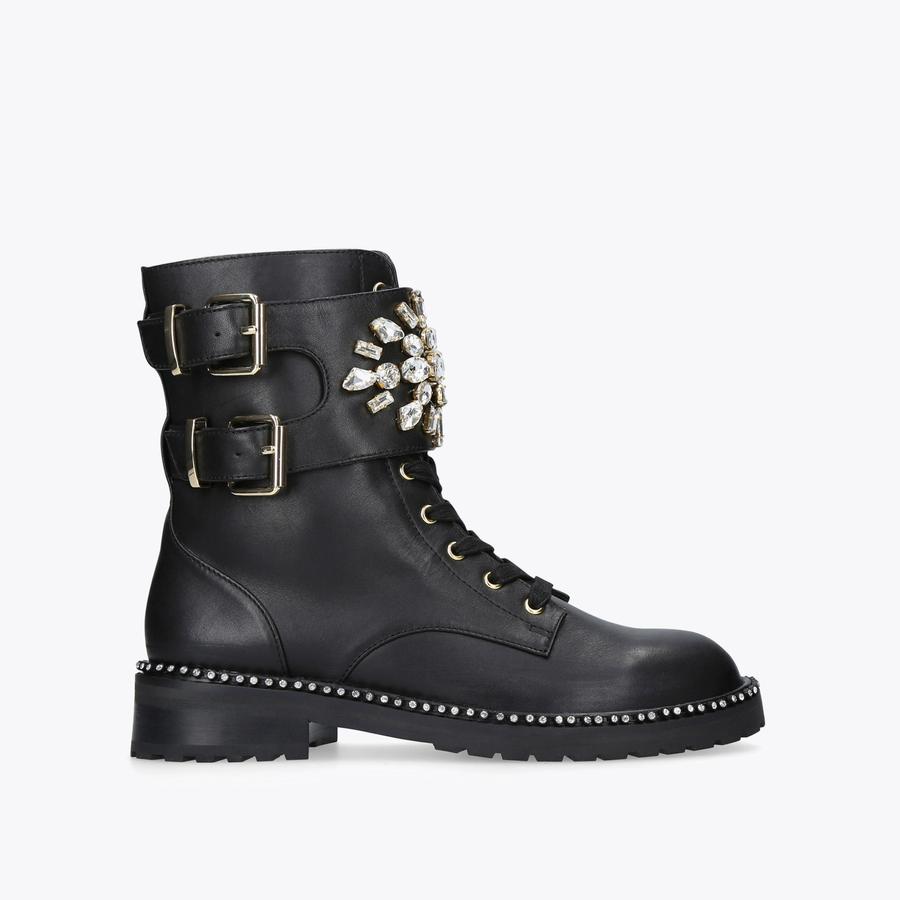 STOOP Black Leather Crystal Biker Boots by KURT GEIGER LONDON