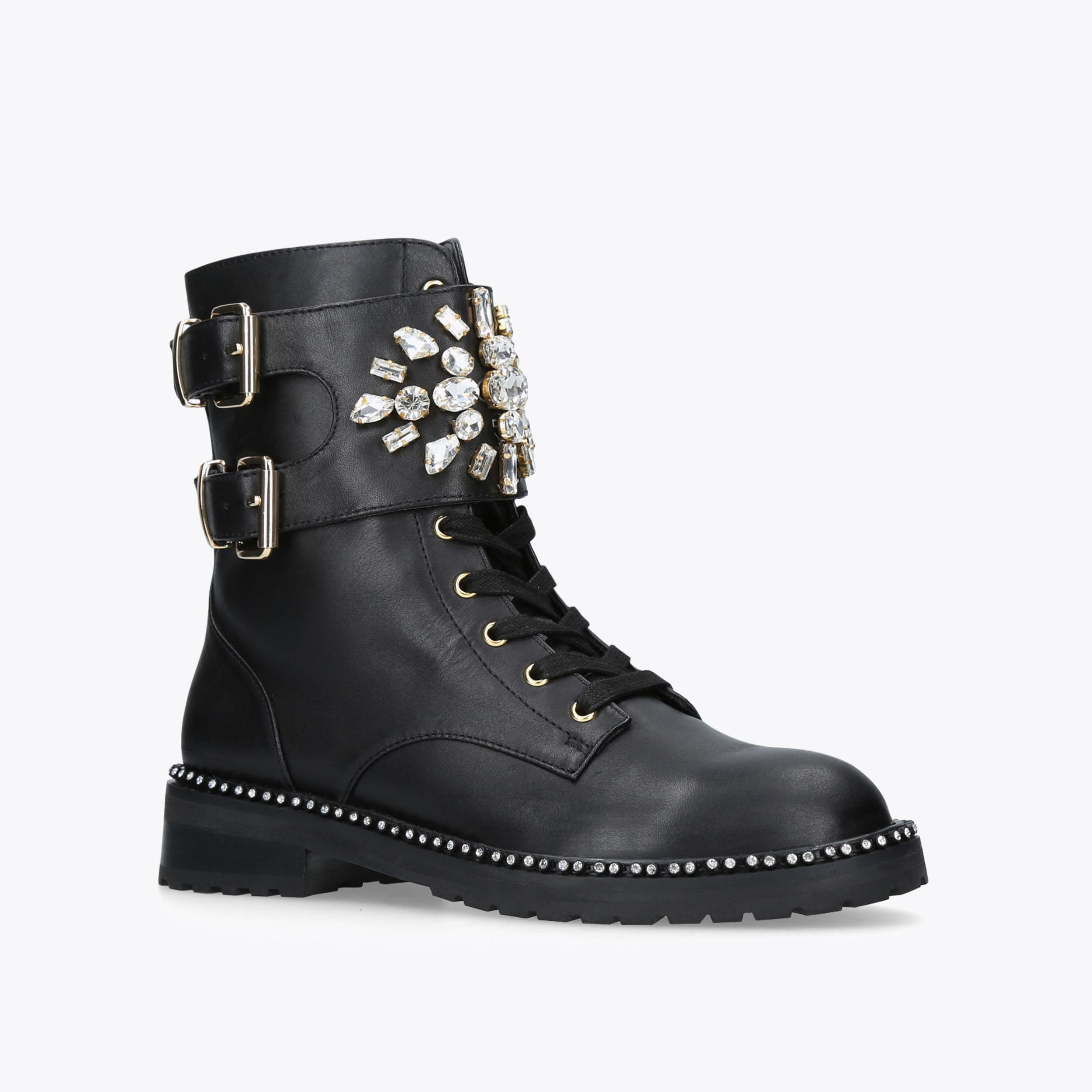 STOOP Black Leather Crystal Biker Boots by KURT GEIGER LONDON