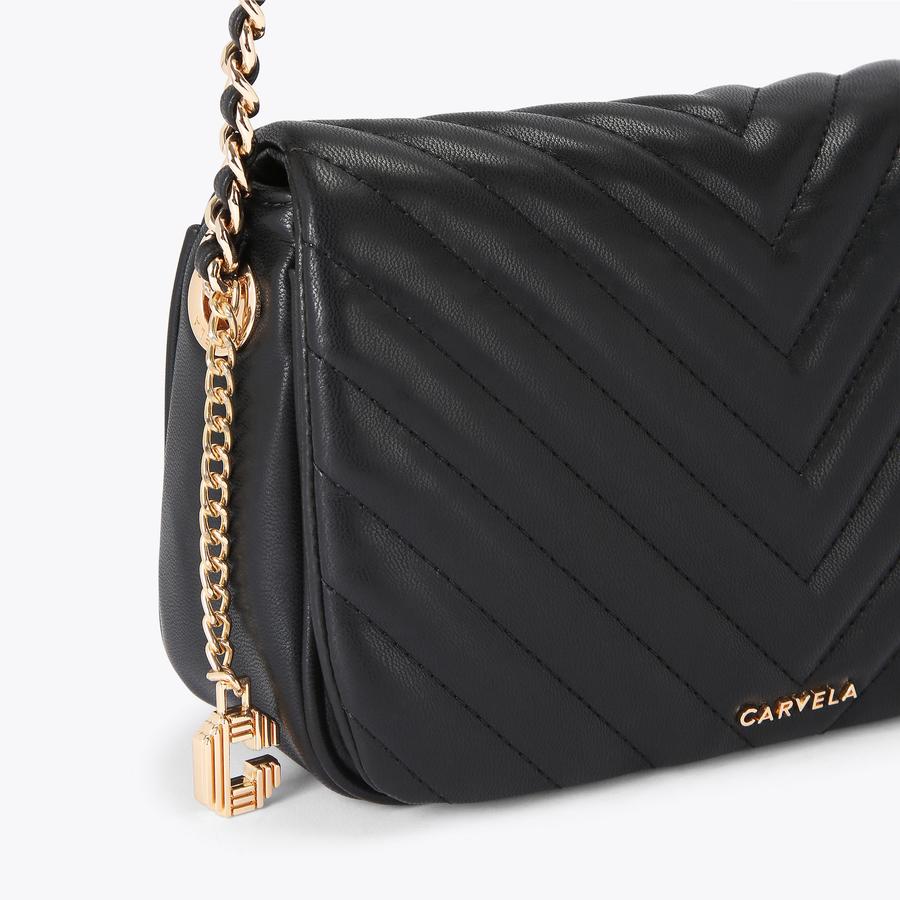 LOLA SHOULDER BAG Black Flap Over Bag by CARVELA