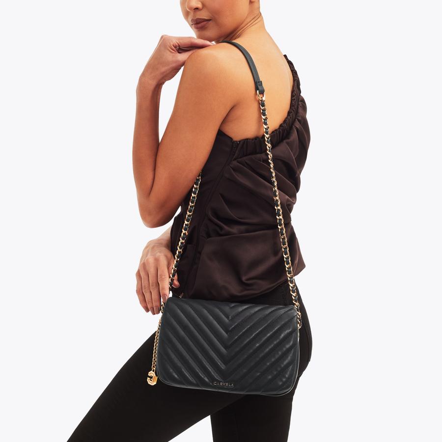 LOLA SHOULDER BAG Black Flap Over Bag by CARVELA