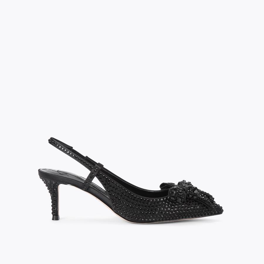 BELGRAVIA BOW CRYSTAL SLI Black Satin Crystal Slingback Heels by KURT GEIGER LONDON