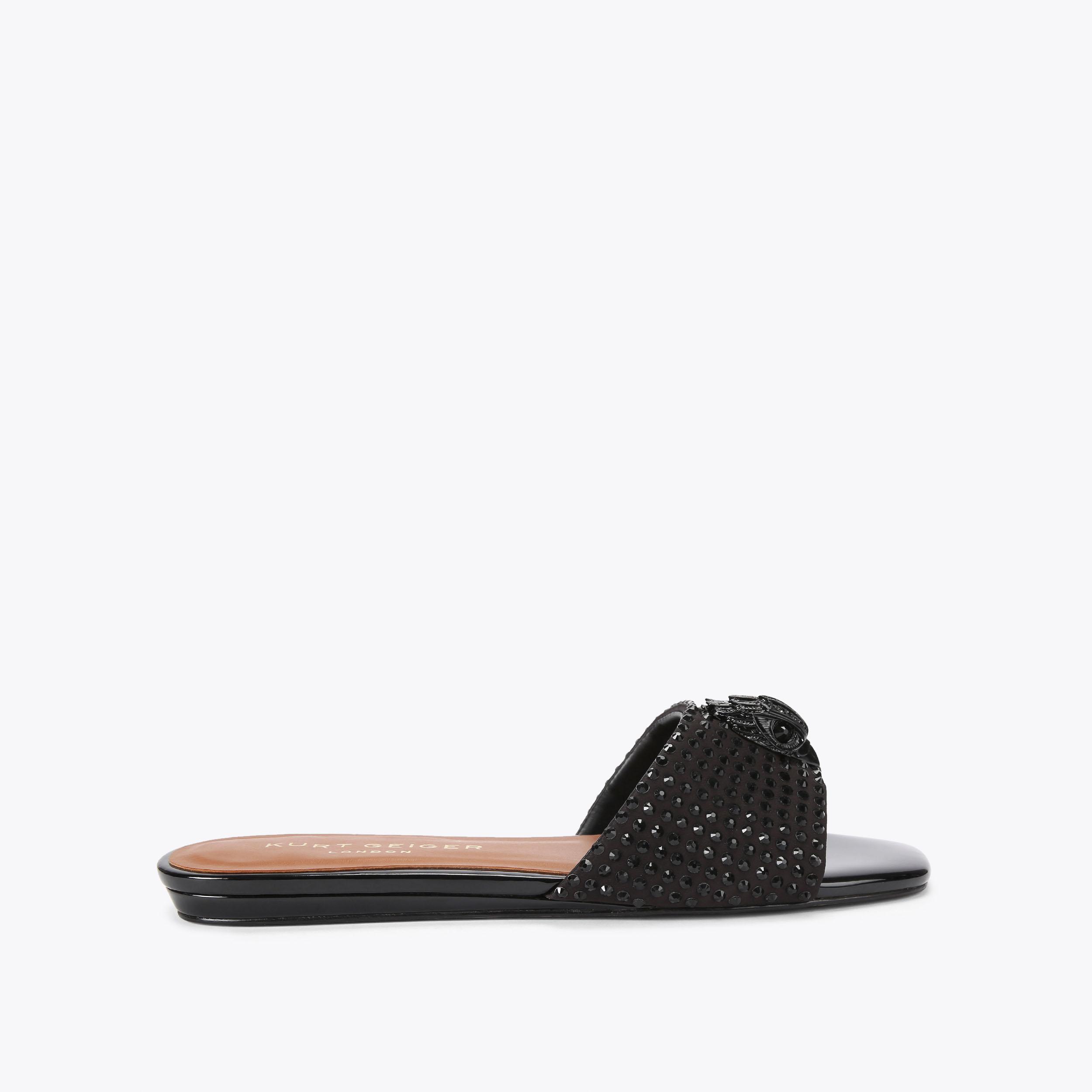 KENSINGTON FLAT DRCH CRYS Black Satin Flats by KURT GEIGER LONDON