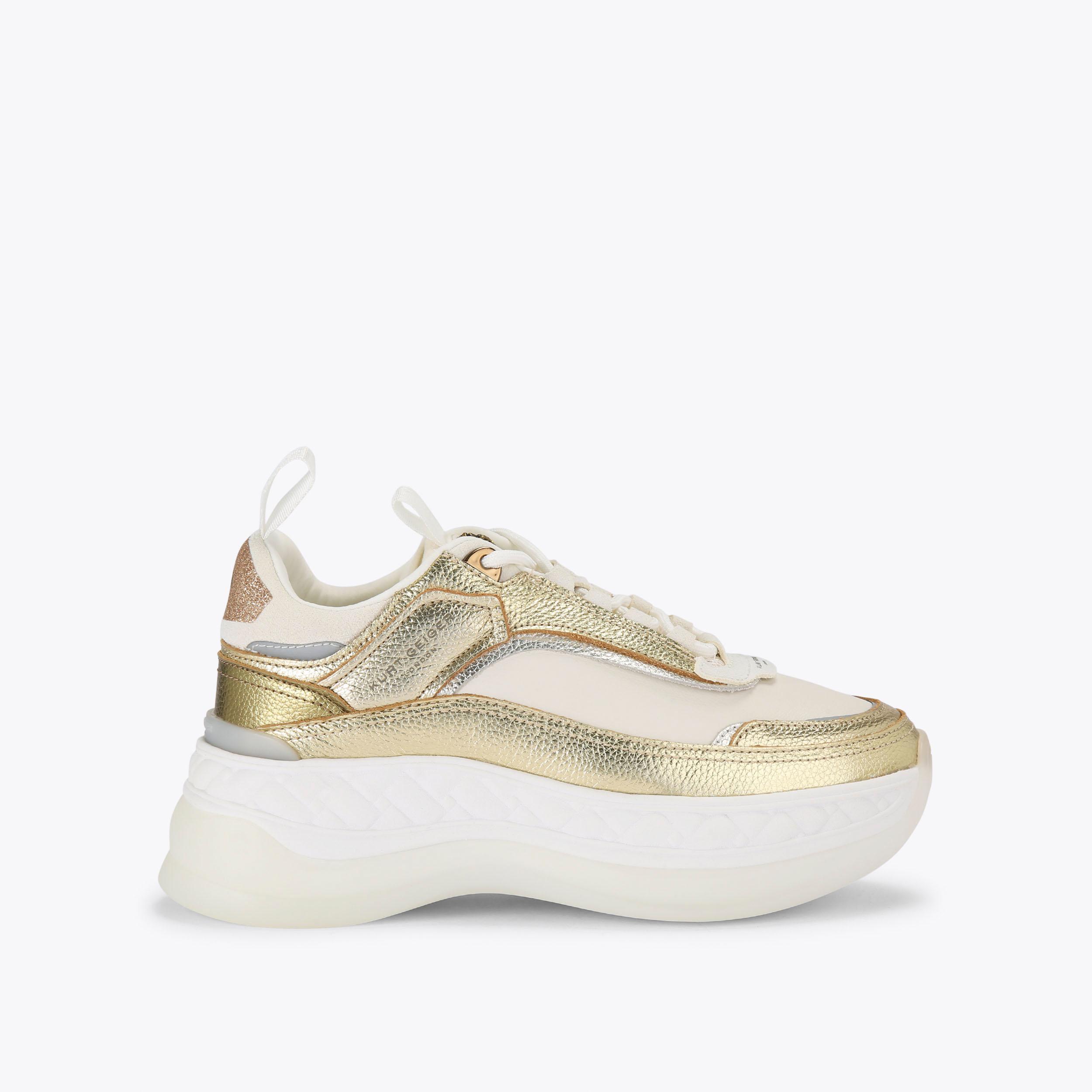 Kurt geiger white store and gold trainers