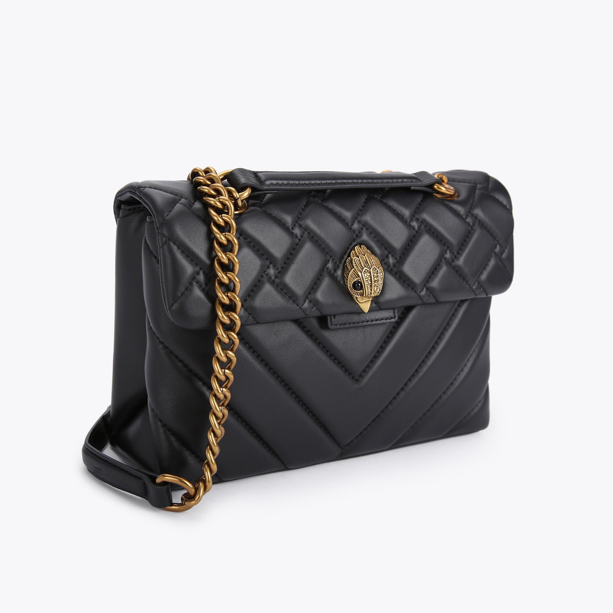 LEATHER KENSINGTON X BAG Black Quilted Leather Kensington Bag by KURT GEIGER LONDON