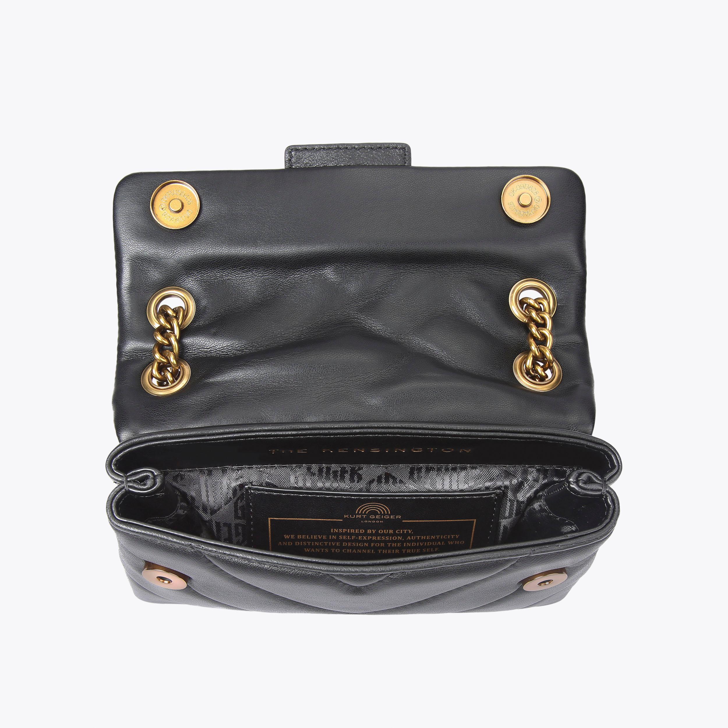 BLACK LEATHER KENSINGTON X BAG Gold Quilted Leather Bag by KURT GEIGER  LONDON