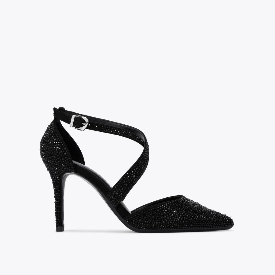 KROSS JEWEL Black Embellished Cross Strap Courts by CARVELA