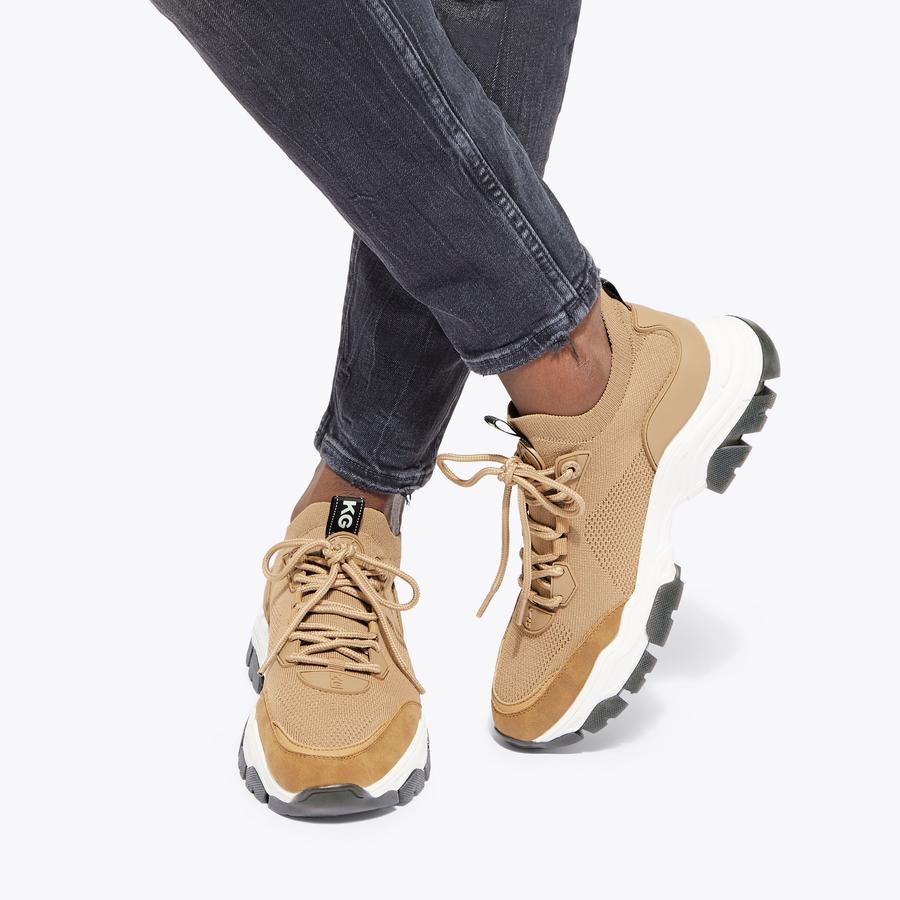 RAPID Tan Knitted Sneaker by KG KURT GEIGER