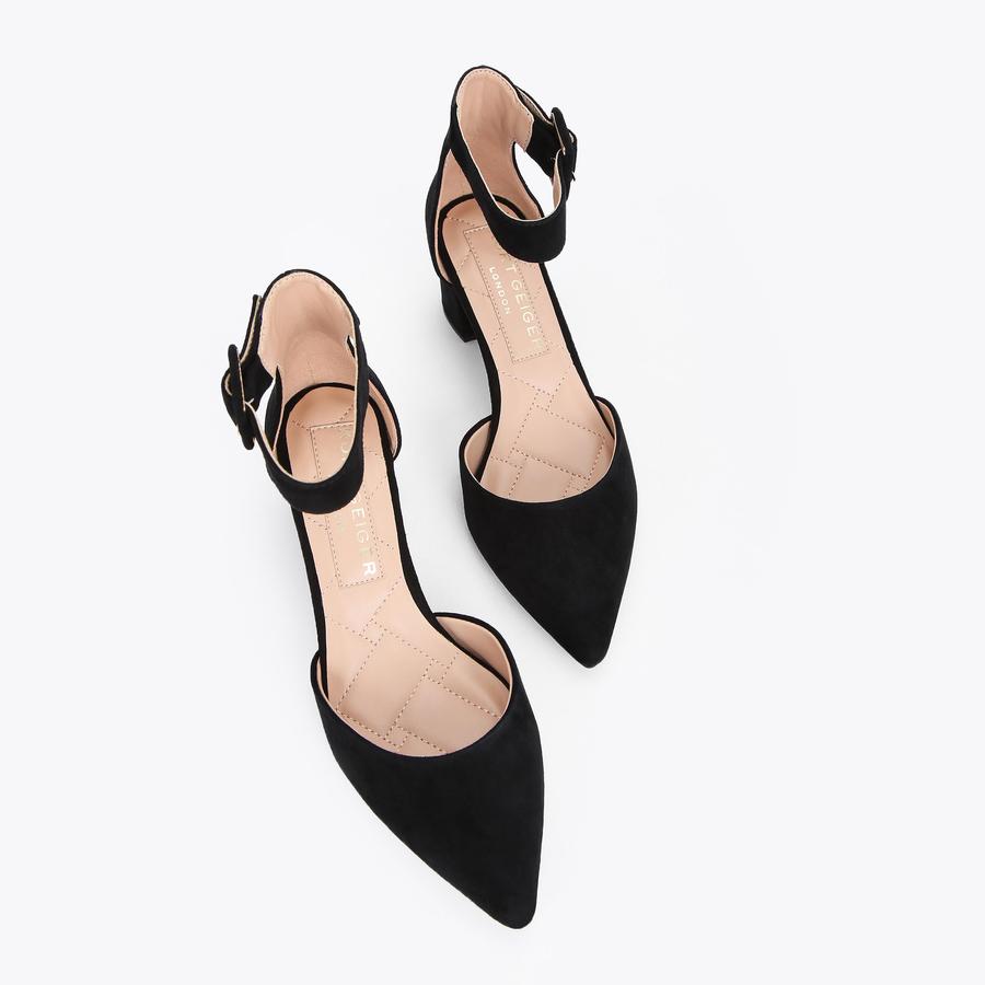 BURLINGTON Black Suede Block Heel Ankle Strap Courts by KURT GEIGER LONDON