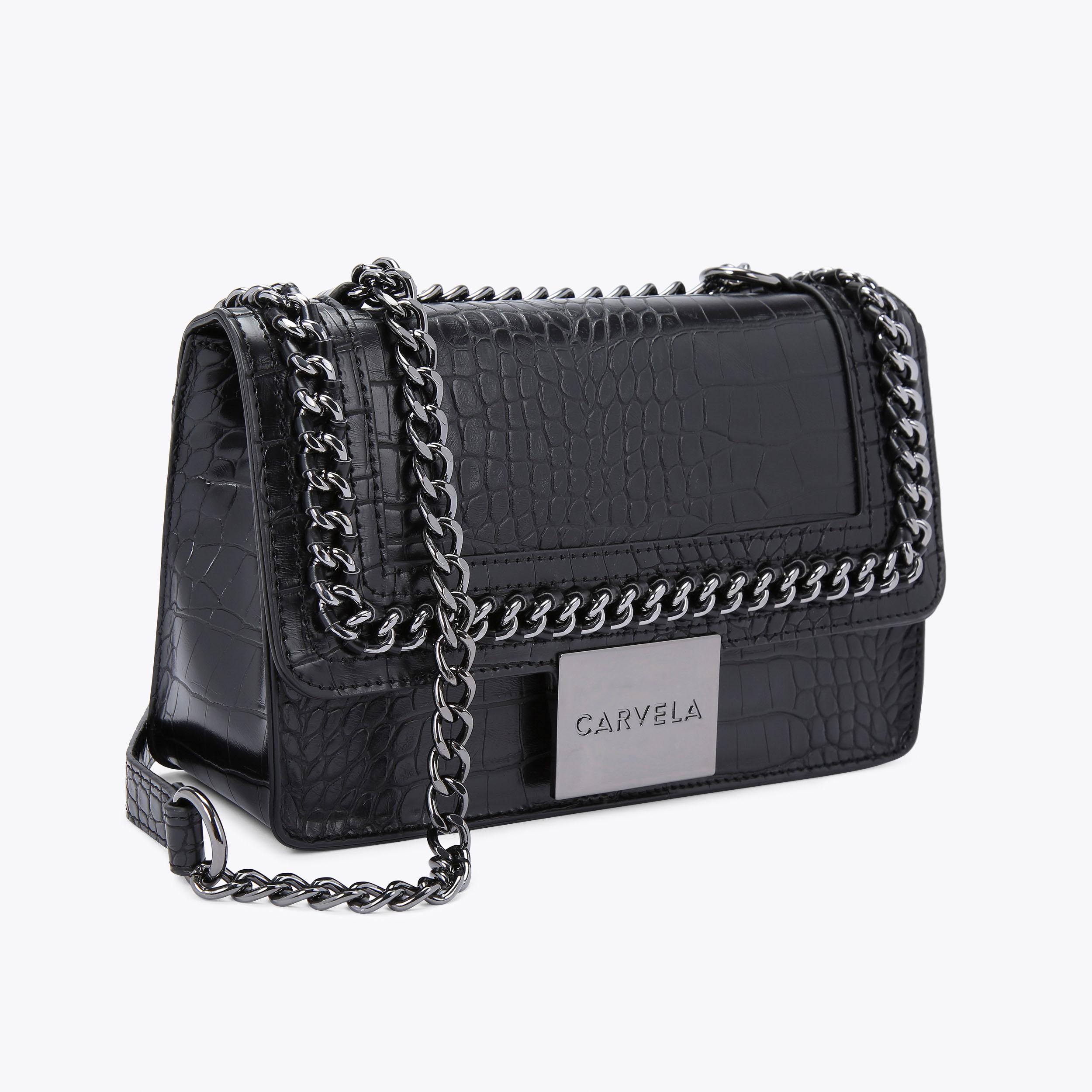 BAILEY QLTD CHN SHLDR BAG Black Croc Quilted Chain Bag by CARVELA
