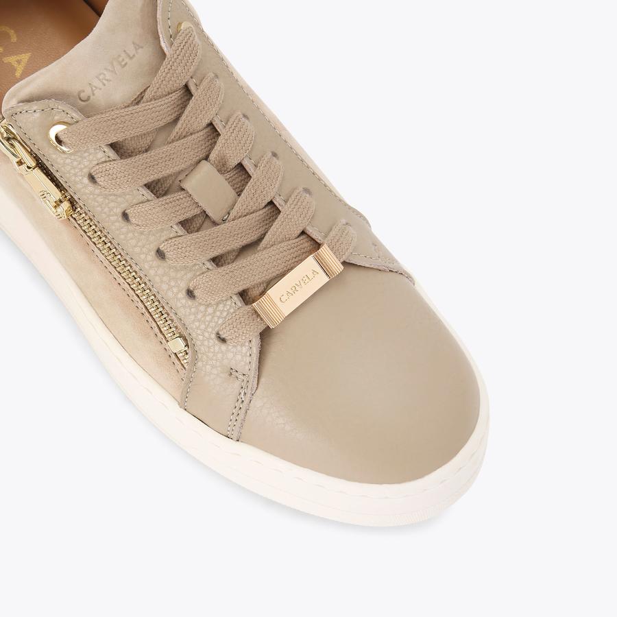 CONNECTED ZIP Beige Suede Leather Trainer by CARVELA CONNECTED ZIP Beige Suede Leather Trainer by CARVELA