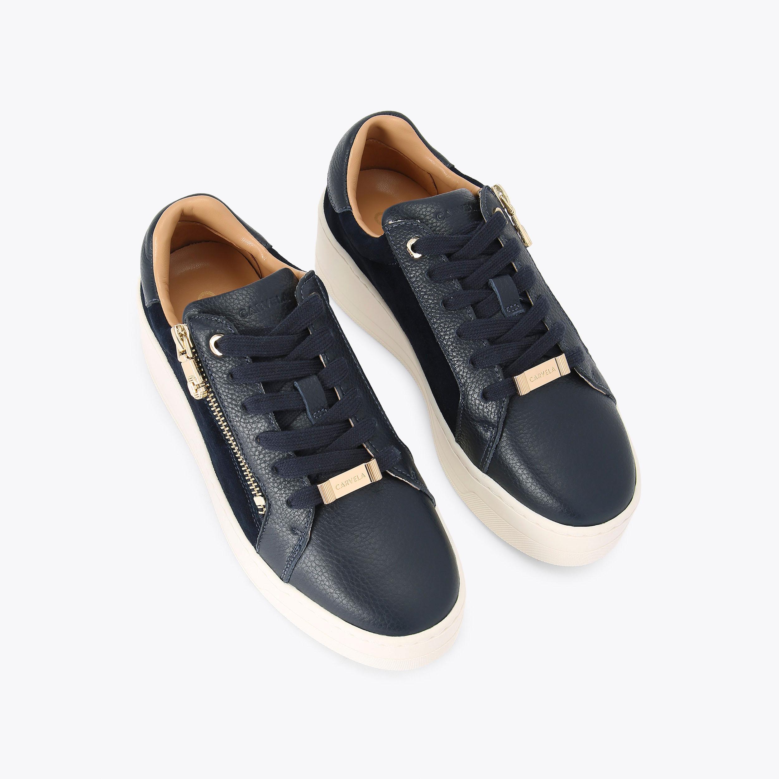 CONNECTED ZIP Navy Suede Leather Trainers by CARVELA