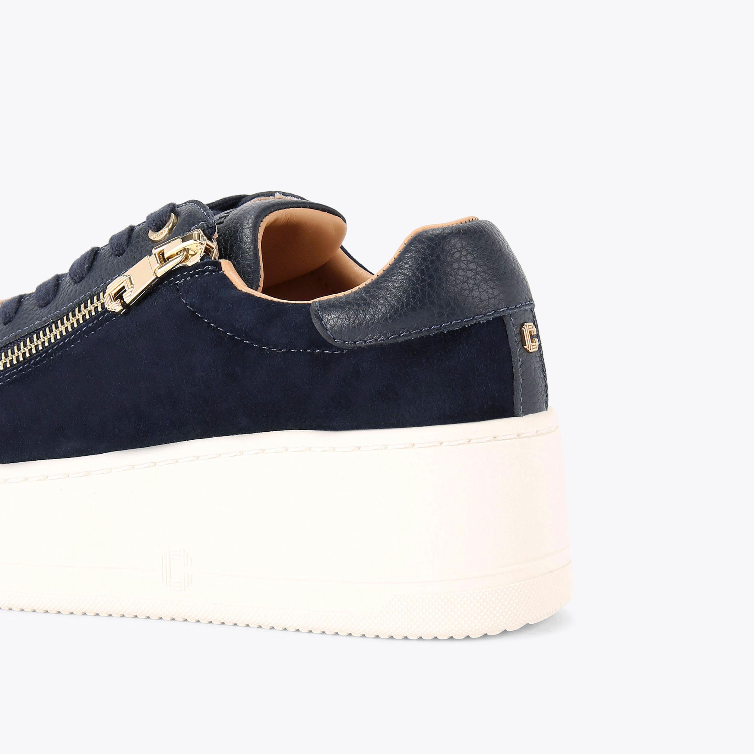 CONNECTED ZIP Navy Suede Leather Trainers by CARVELA