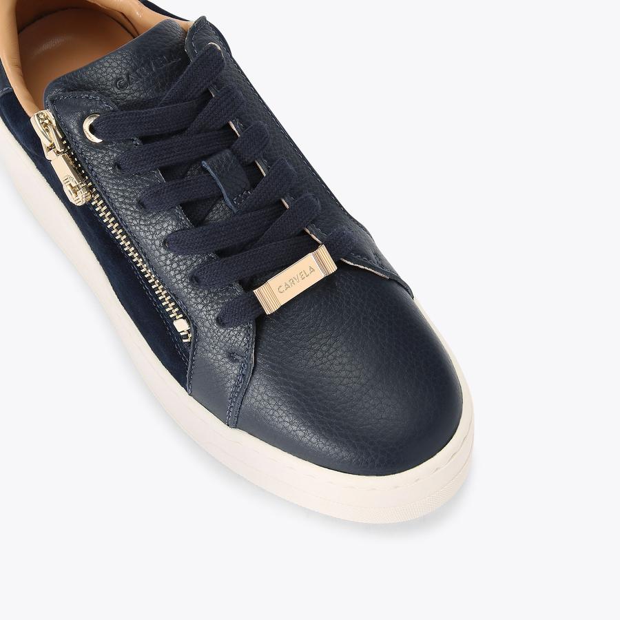 CONNECTED ZIP Navy Suede Leather Trainers by CARVELA