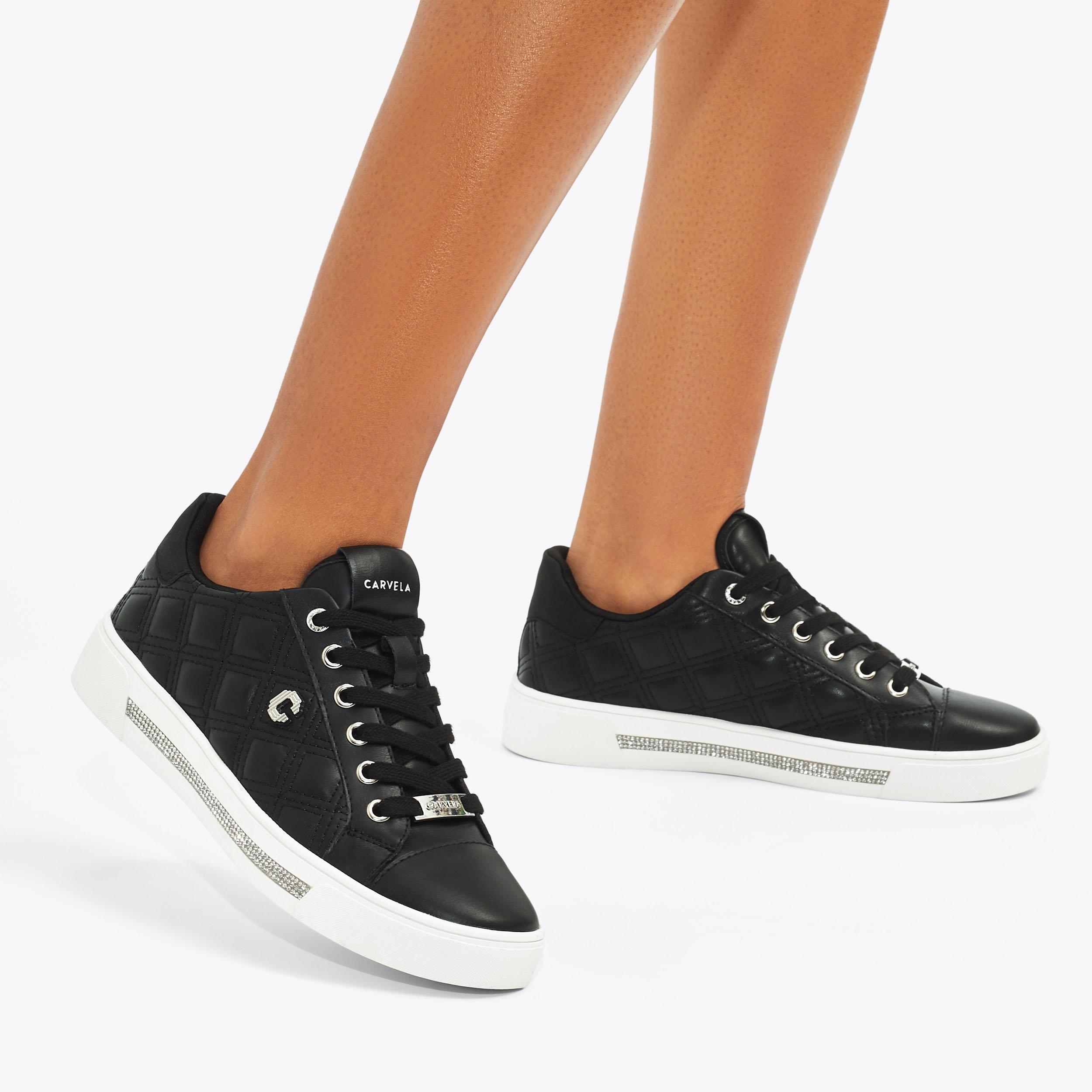 DIAMOND QUILT Black Lace Up Trainer by CARVELA