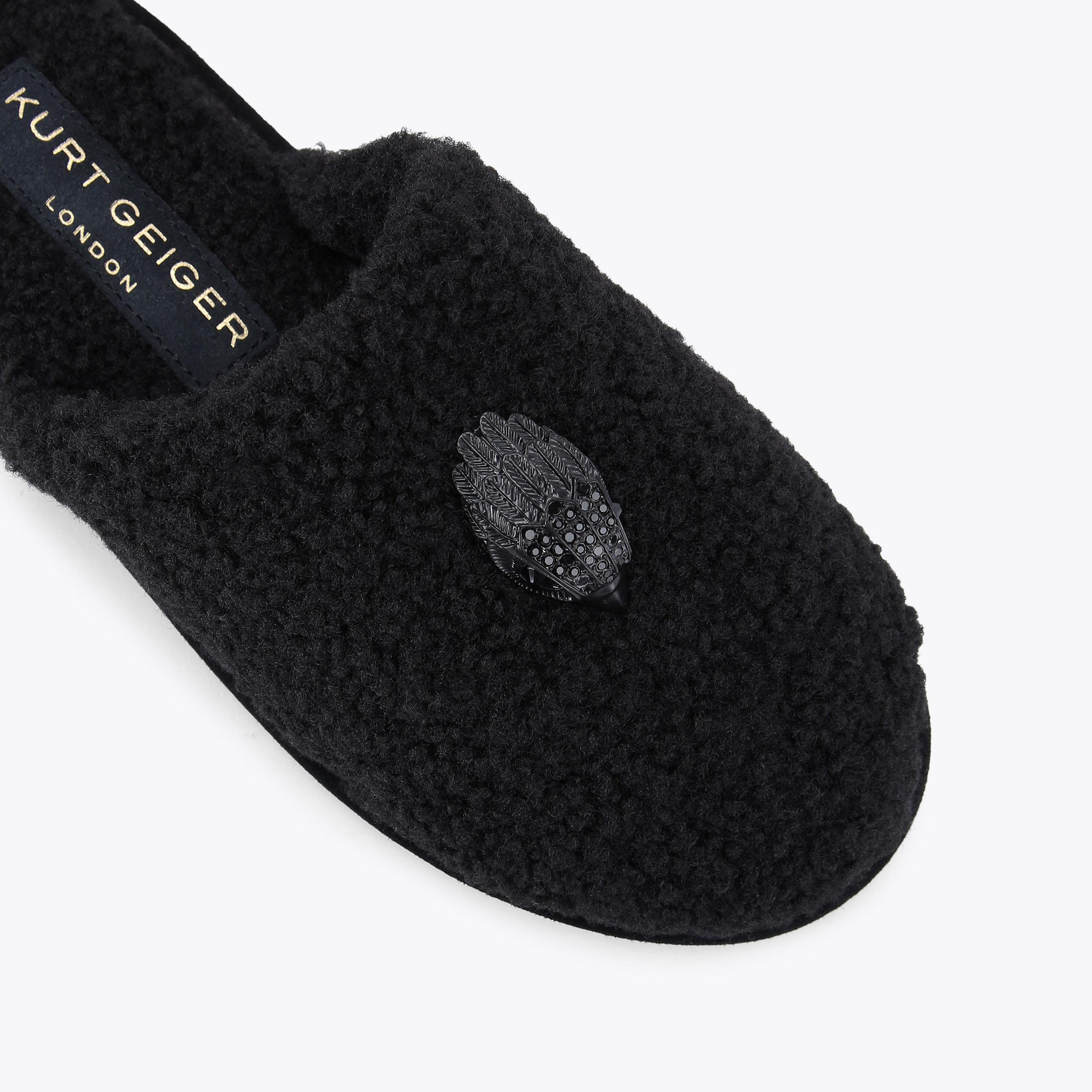 KENSINGTON SLIPPERS Black Fluffy Slippers by KURT GEIGER LONDON