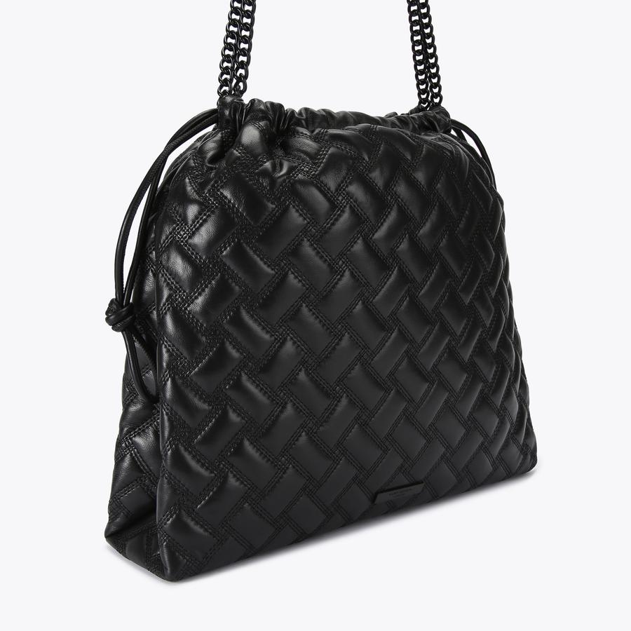 drawstring shoulder bag／black leather KENSINGTON DRAWSTRING DR Black Drench Shoulder Bag by KURT GEIGER
