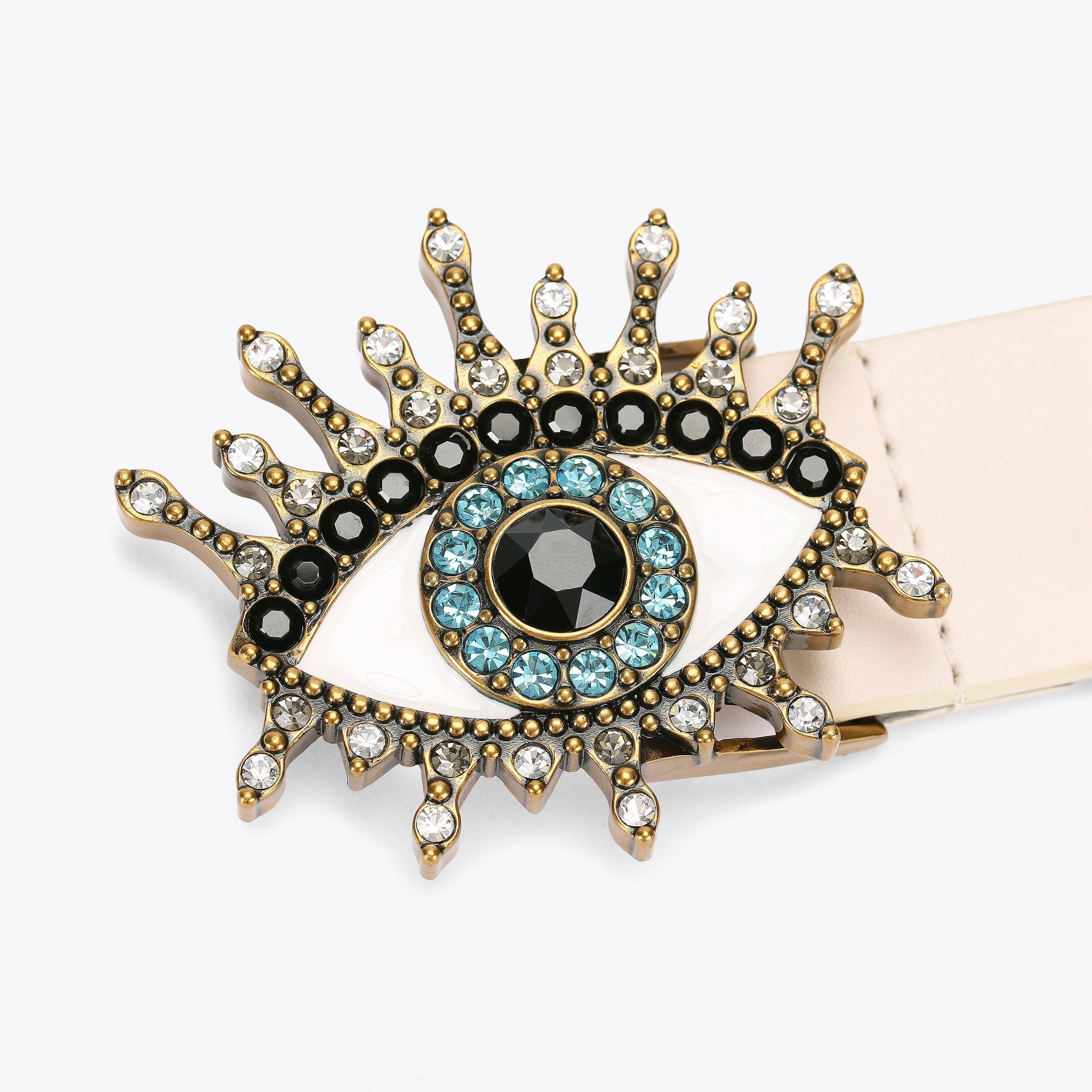 Kurt Geiger Gold Eye Charm Chain Belt with Teal Accent EAGLE TASSEL CHAIN BELT Antiqued Brass Chain Belt by KURT  main image 3
