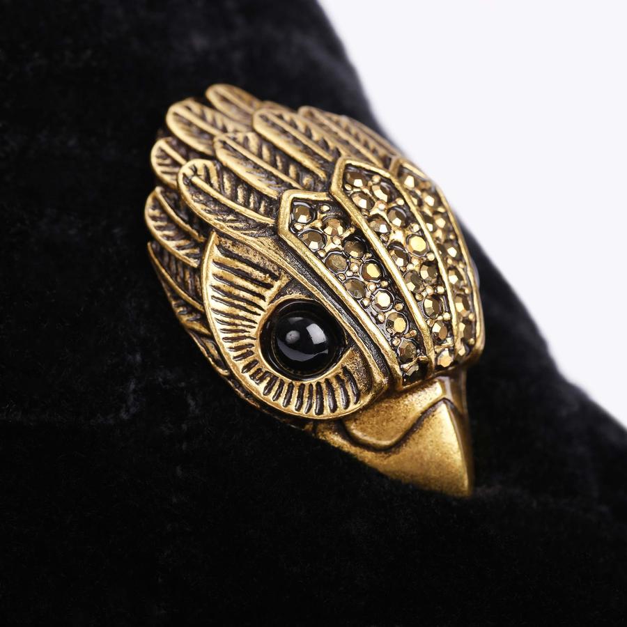 HUGH EAGLE HEAD Black Velvet Eagle Embellished Loafers by  display picture 2