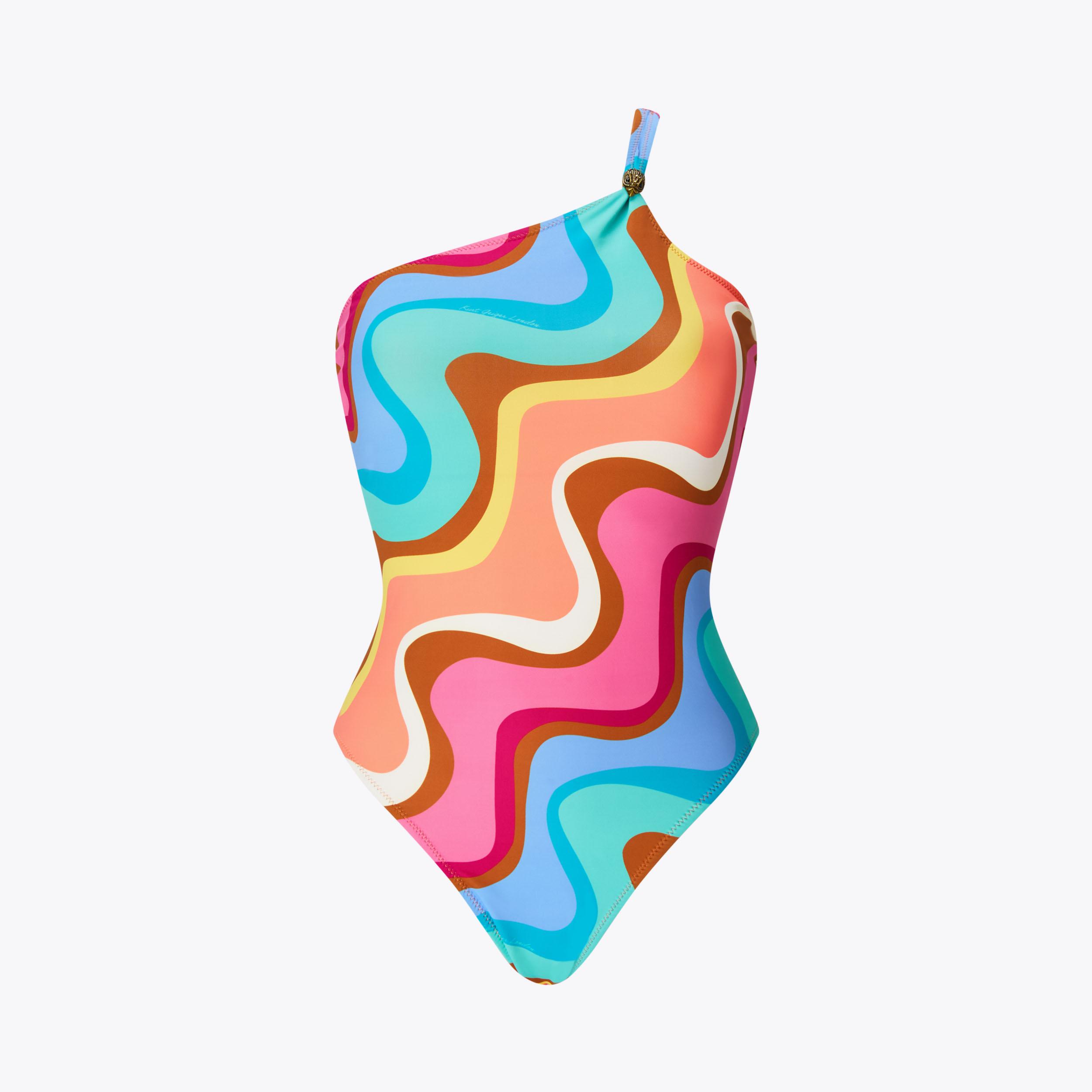 【あかね】LOUVINI PETIT CUORE　RAINBOW KENSINGTON SWIMSUIT Rainbow Swirl One Shoulder Swimsuit by