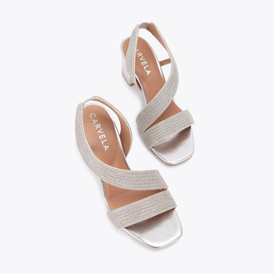 GALA BLOCK JEWEL 60 Silver Slingback Heel by CARVELA