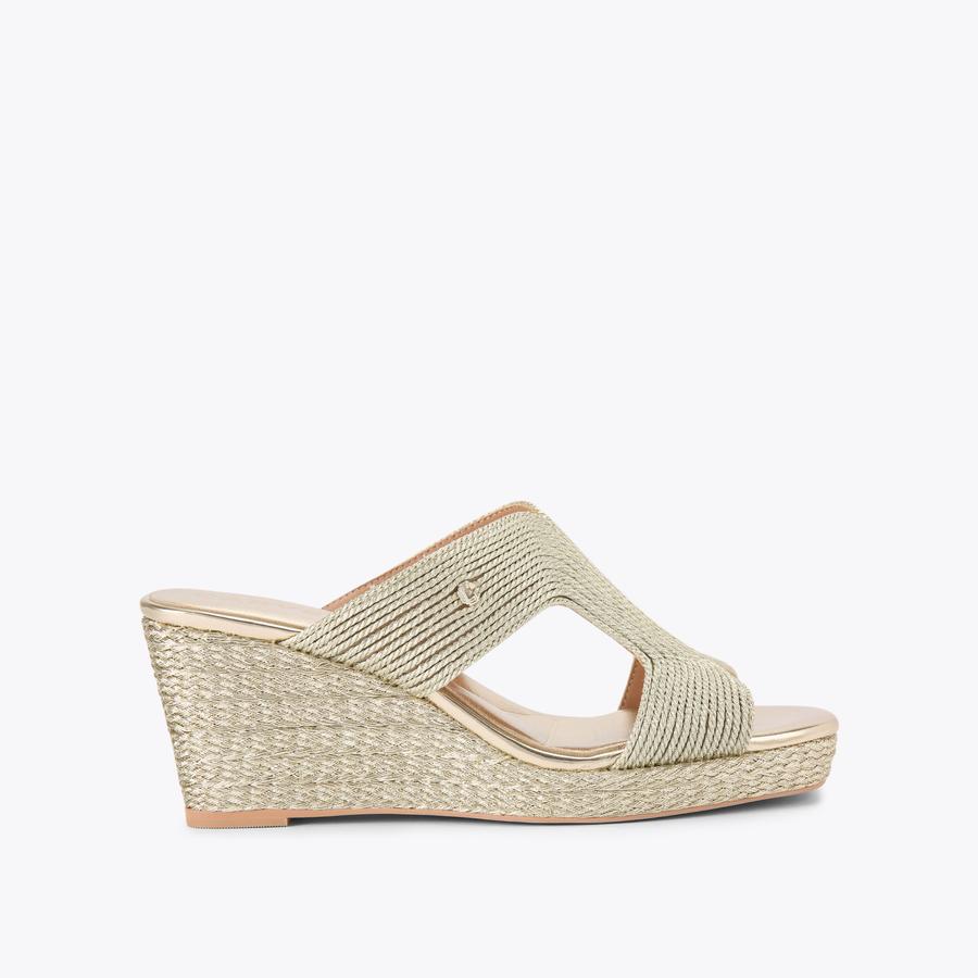 GALA WEDGE MULE 70 Gold Rope Wedge Heels by CARVELA