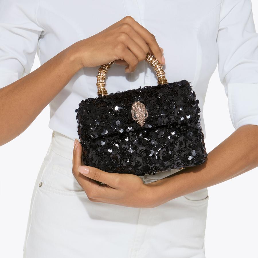 HANDLE MINI KENSINGTON Black Sequin Top Handle Bag by KURT GEIGER