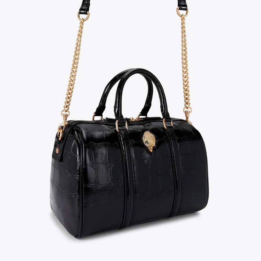 KENSINGTON BOSTON Black Leather Croc Print Bag by KURT GEIGER LONDON