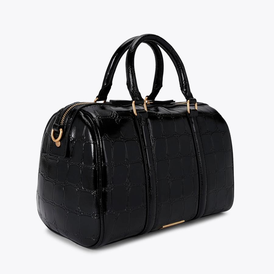 KENSINGTON BOSTON Black Leather Croc Print Bag by KURT GEIGER LONDON