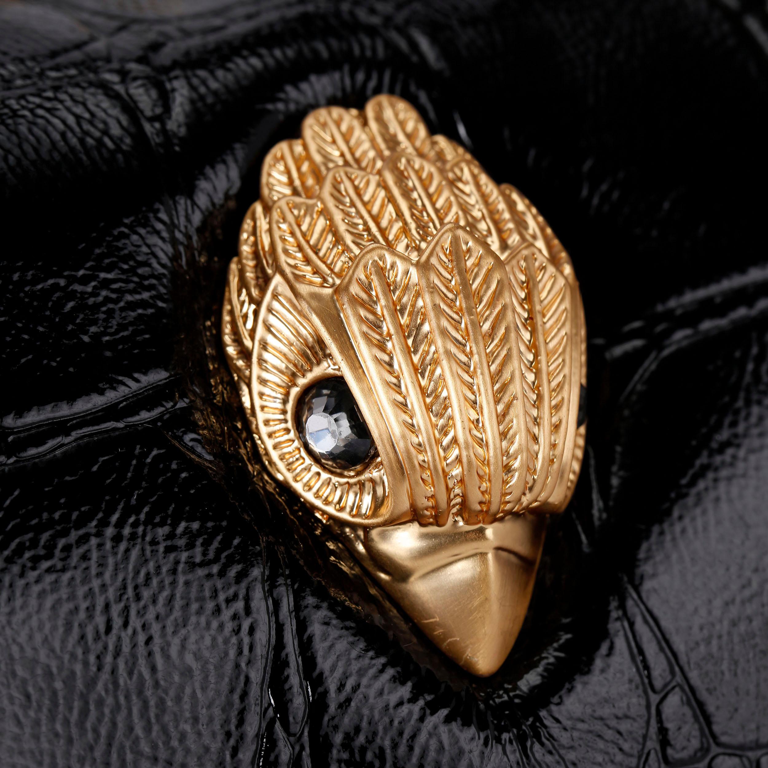 KENSINGTON BOSTON Black Leather Croc Print Bag by KURT GEIGER LONDON