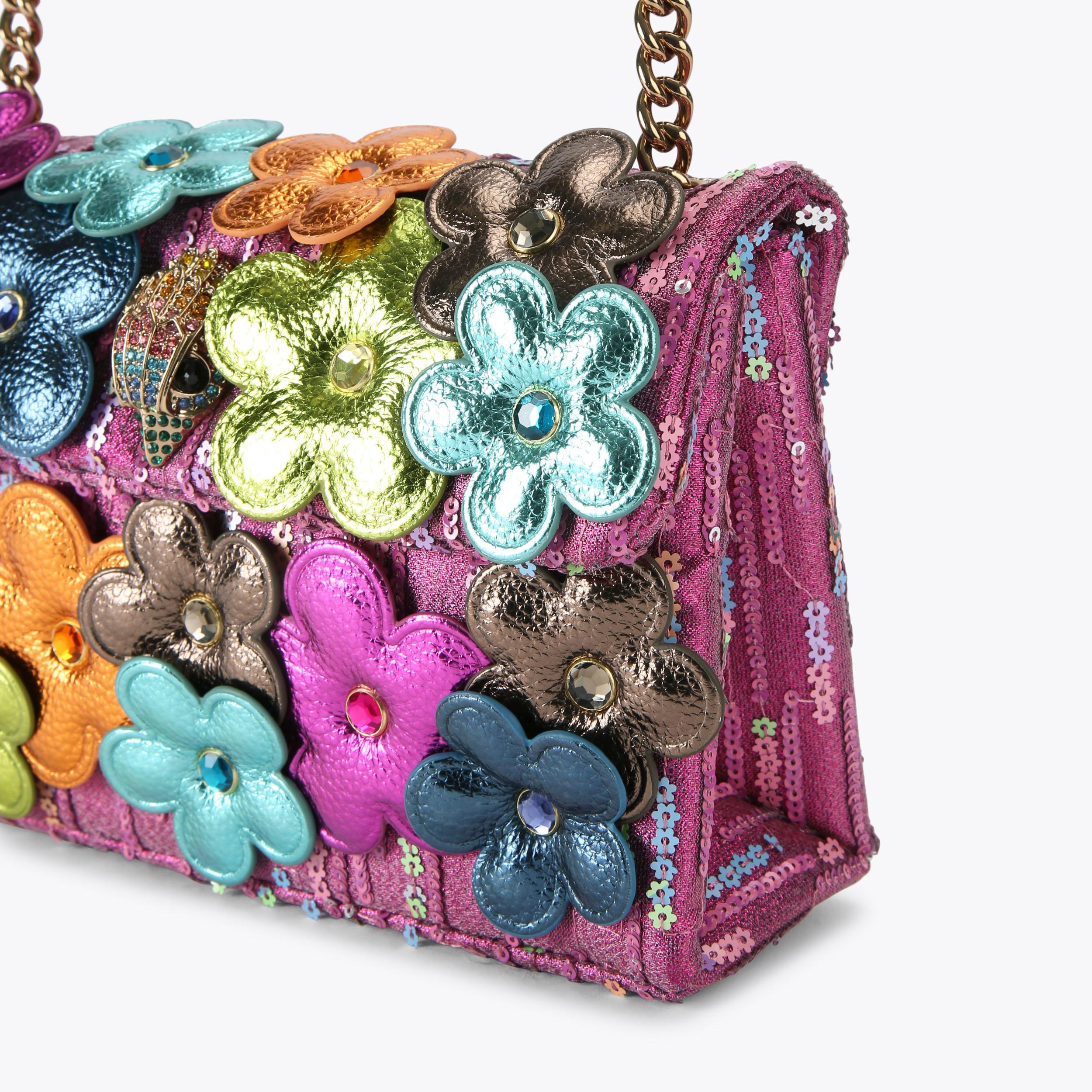 MD KENSINGTON DAISY Fuchsia Tweed 3D Floral Bag by KURT GEIGER LONDON
