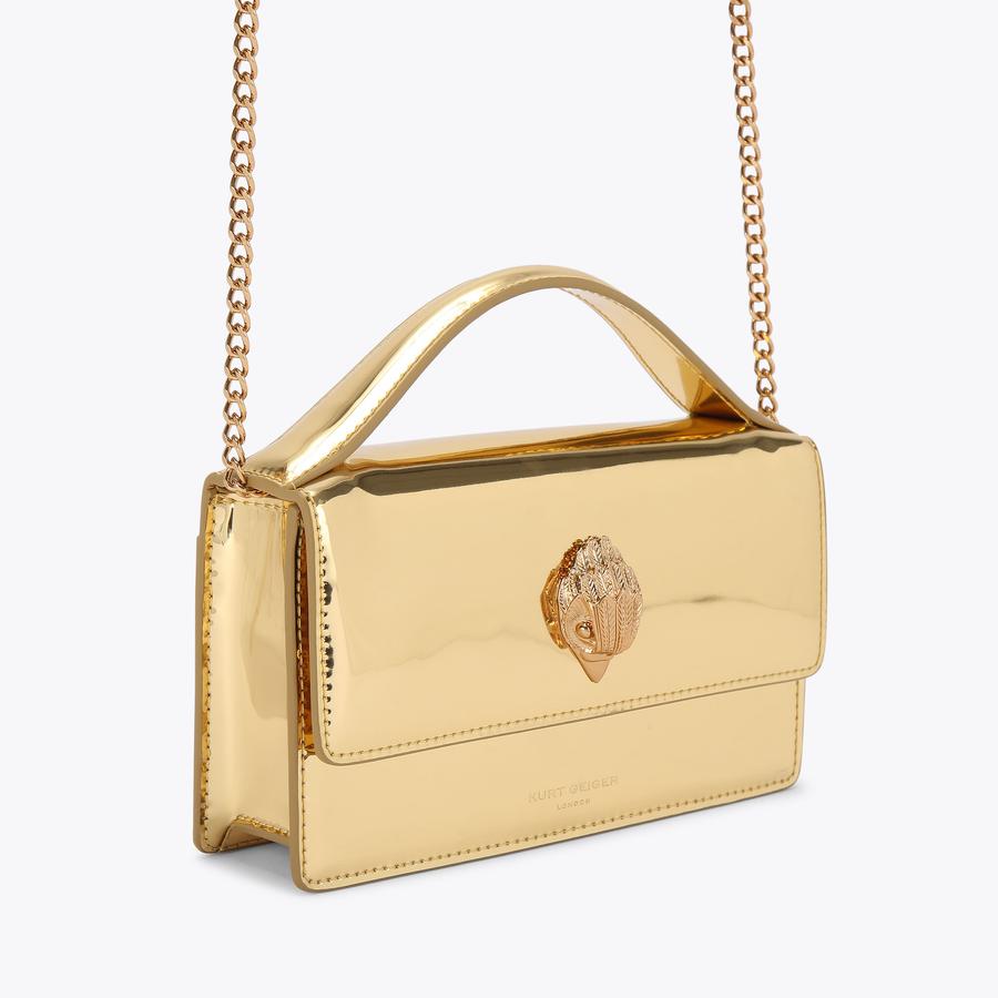 SM BOND TOP HANDLE BAG Metallic Gold Bond Handle Bag by KURT GEIGER LONDON